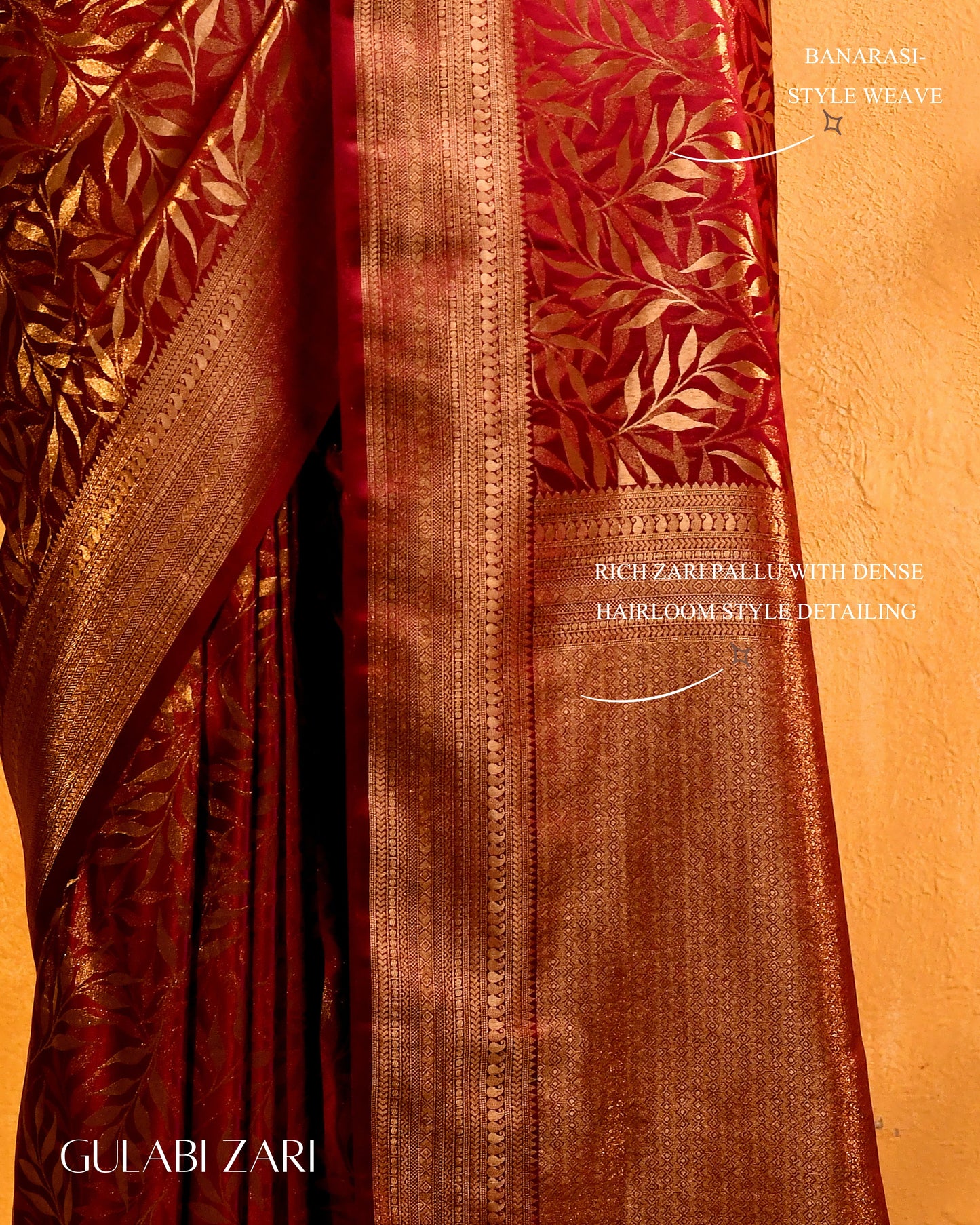 Gulabi Zari Gajji Silk Banarasi | Woven Vine Jaal & Antique - Gold Zari - Ethlore