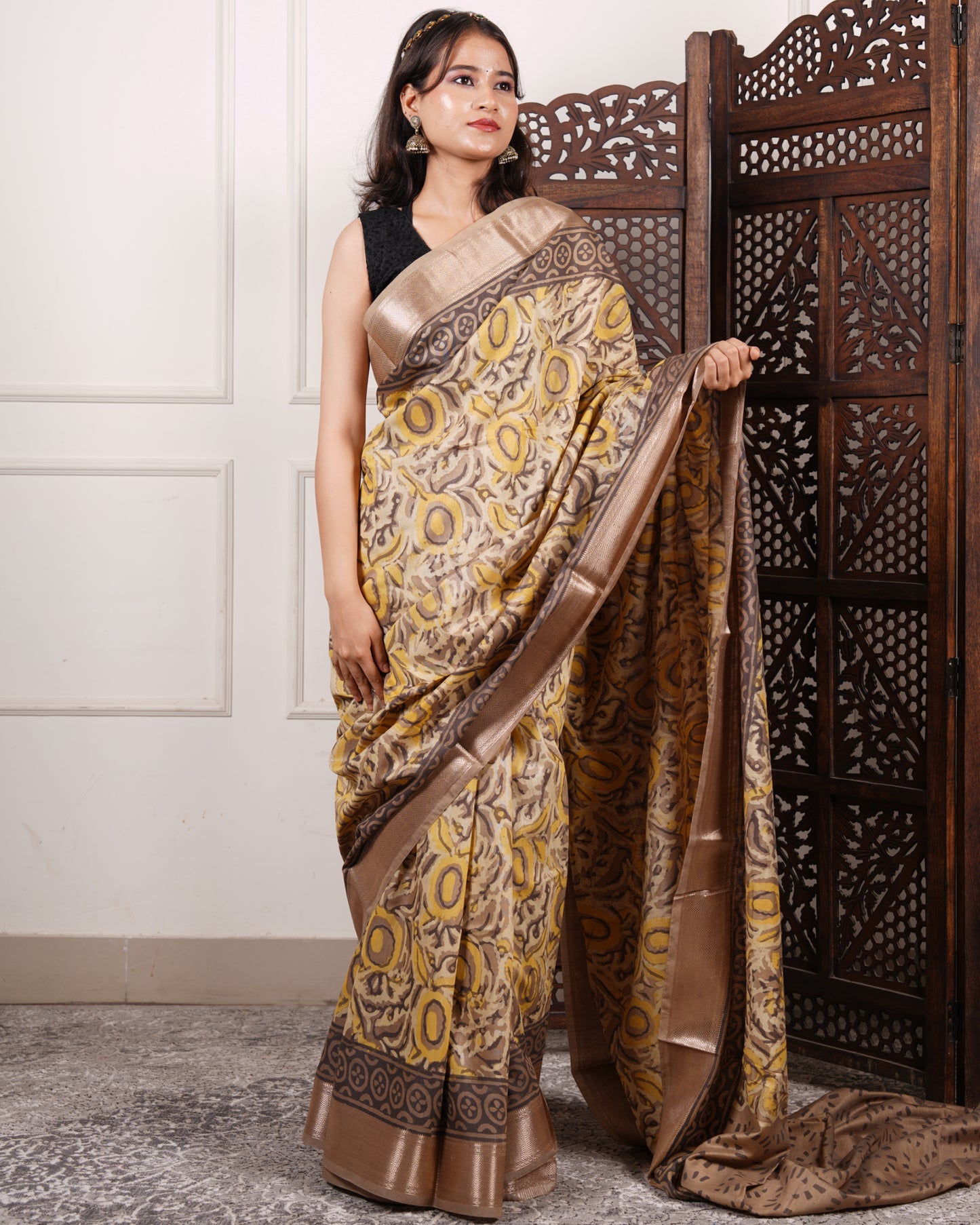 Kanak Vrinda – Handblock Multani Print Saree in Liva Fabric