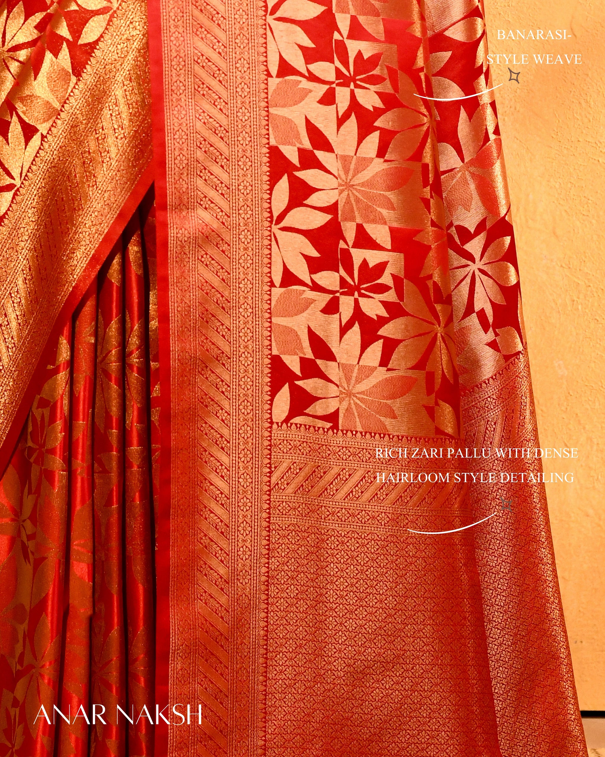 Anar Naksh Gajji Silk Banarasi | Woven Geometric Bloom & Antique - Gold Zari - Ethlore