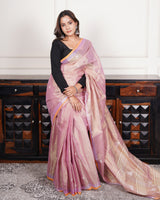 Gulabi Noor – Handwoven Tissue Linen Saree with Jamdani Motifs