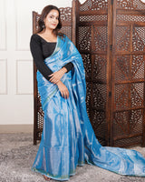 Neel Tara – Handwoven Tissue Linen Saree with Jamdani Motifs