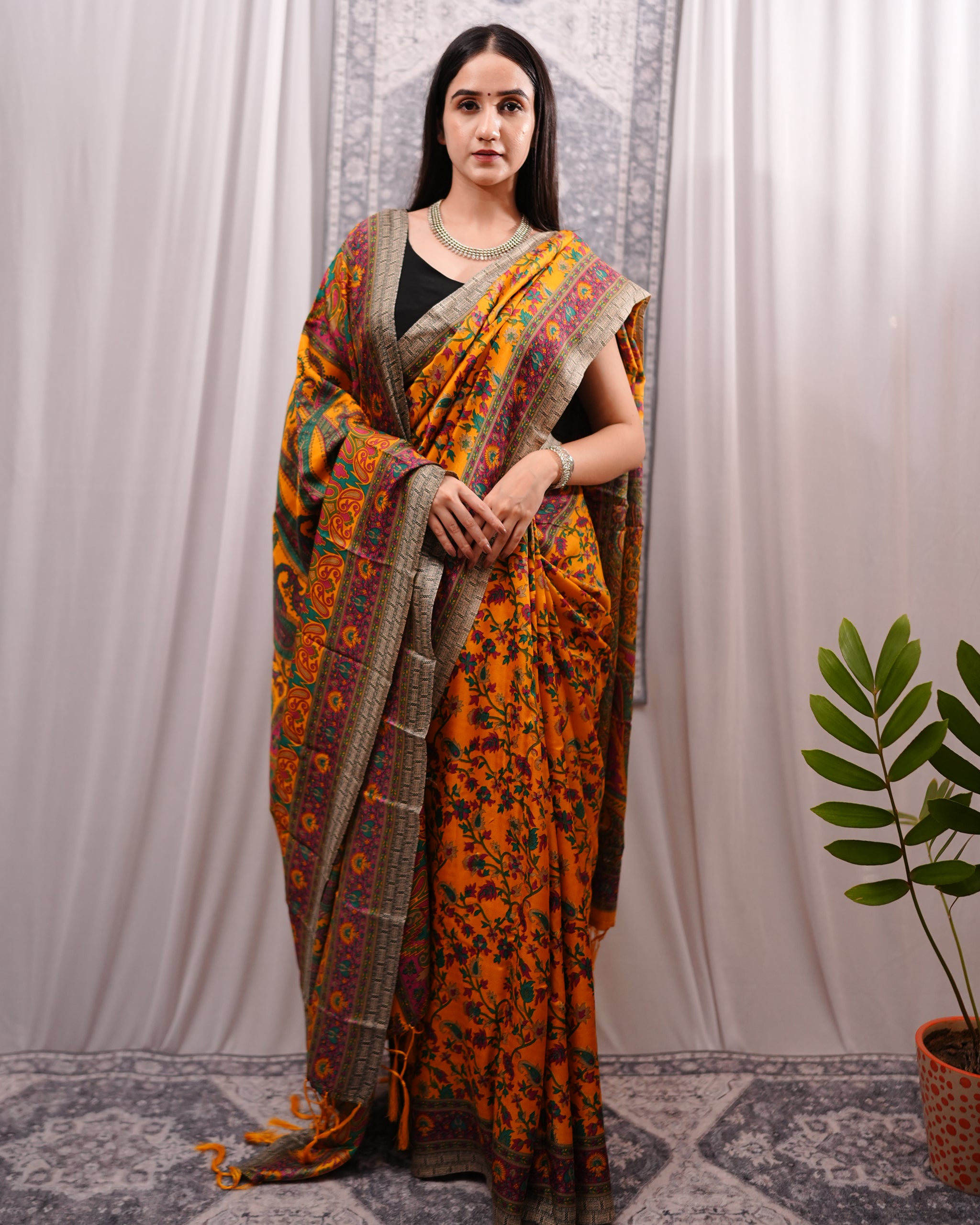 Kesar Bagh – Pashmina Design Silk-Blend Saree with Stole