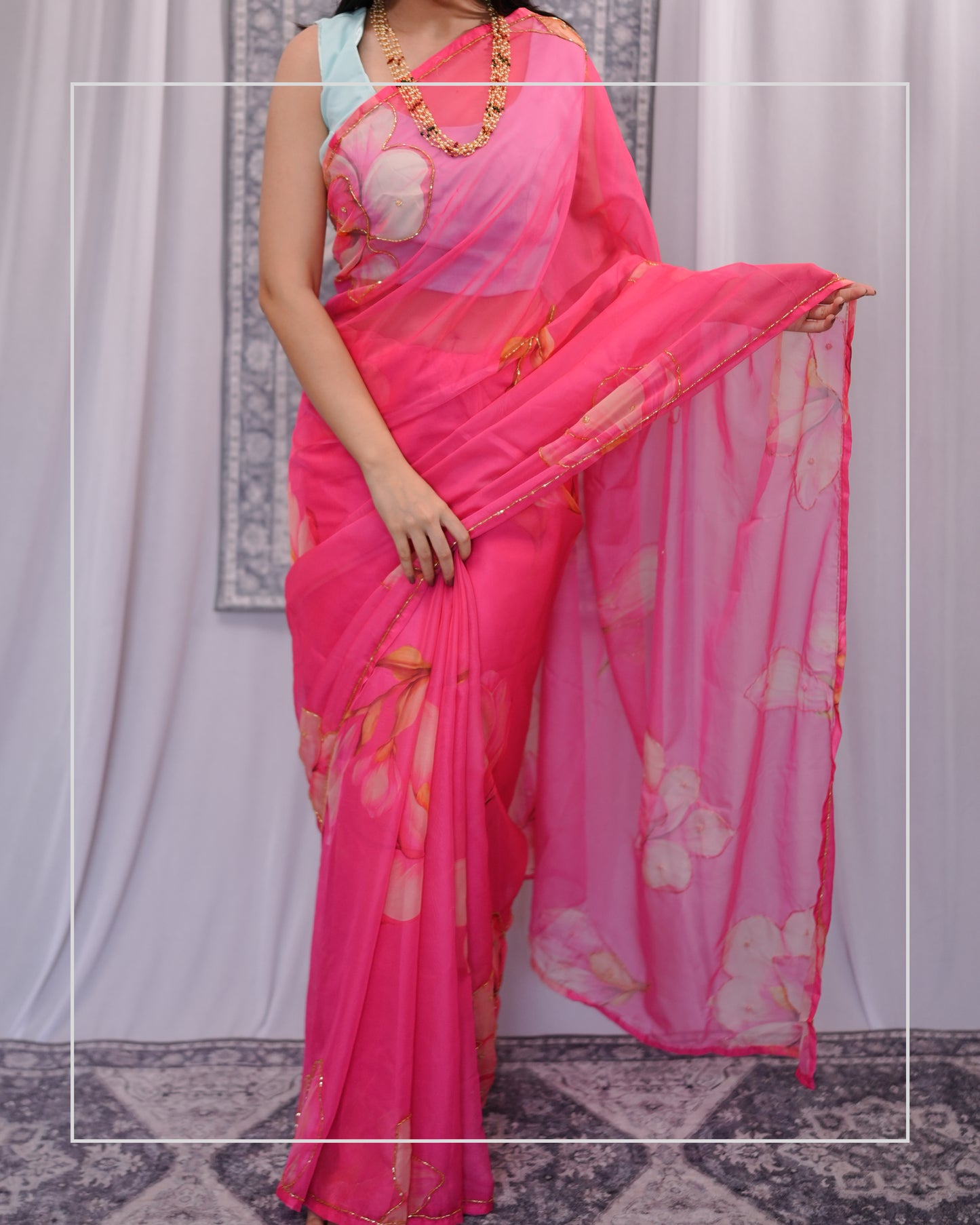 Gulabi Saaz – Hand-Embellished Chiffon Saree