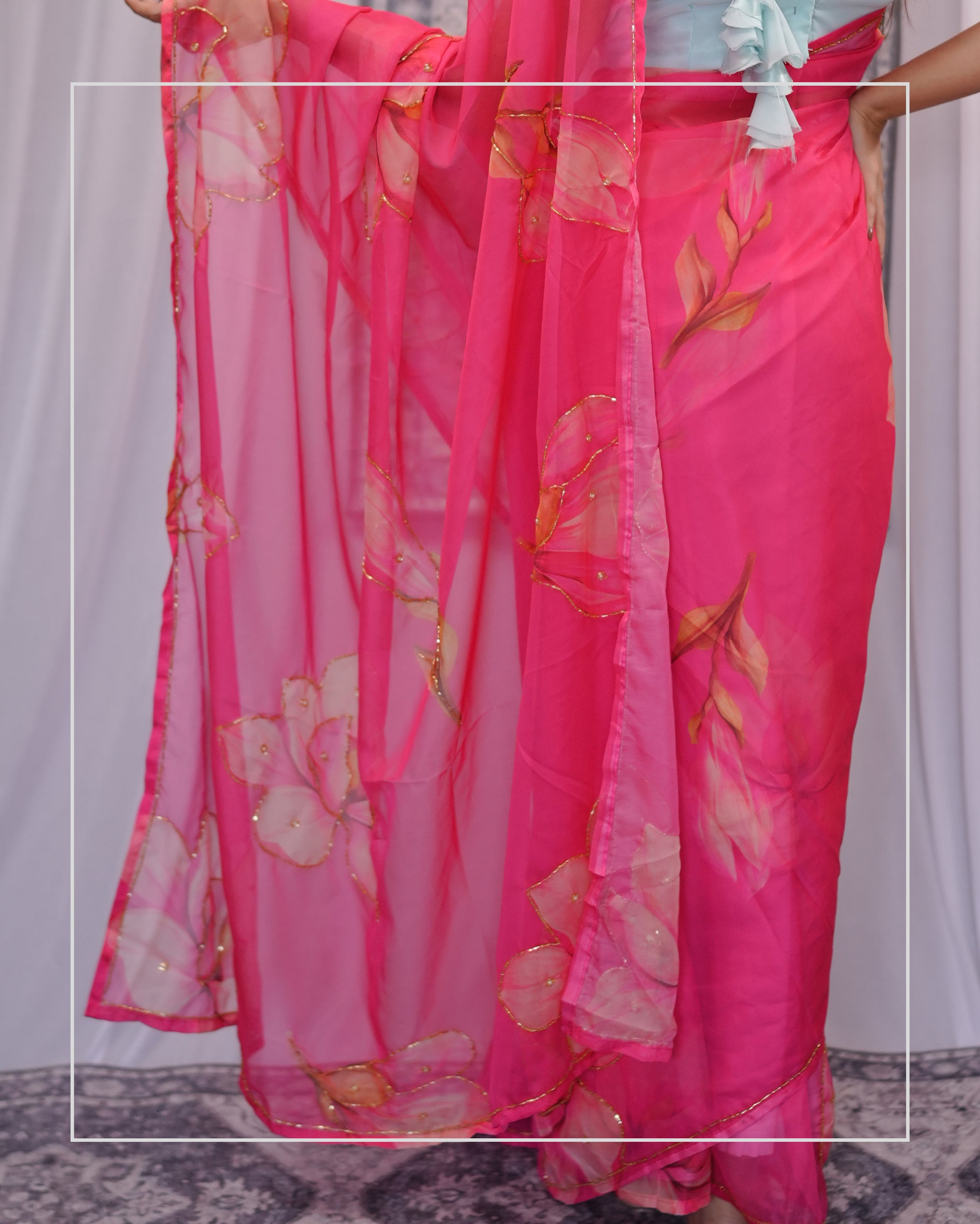 Gulabi Saaz – Hand-Embellished Chiffon Saree