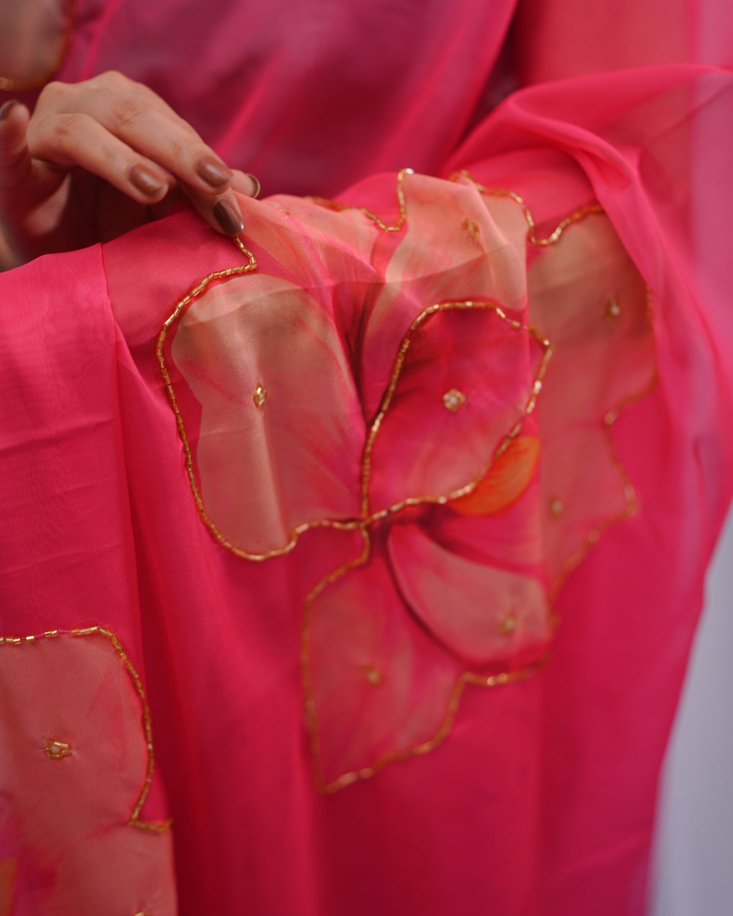 Gulabi Saaz – Hand-Embellished Chiffon Saree