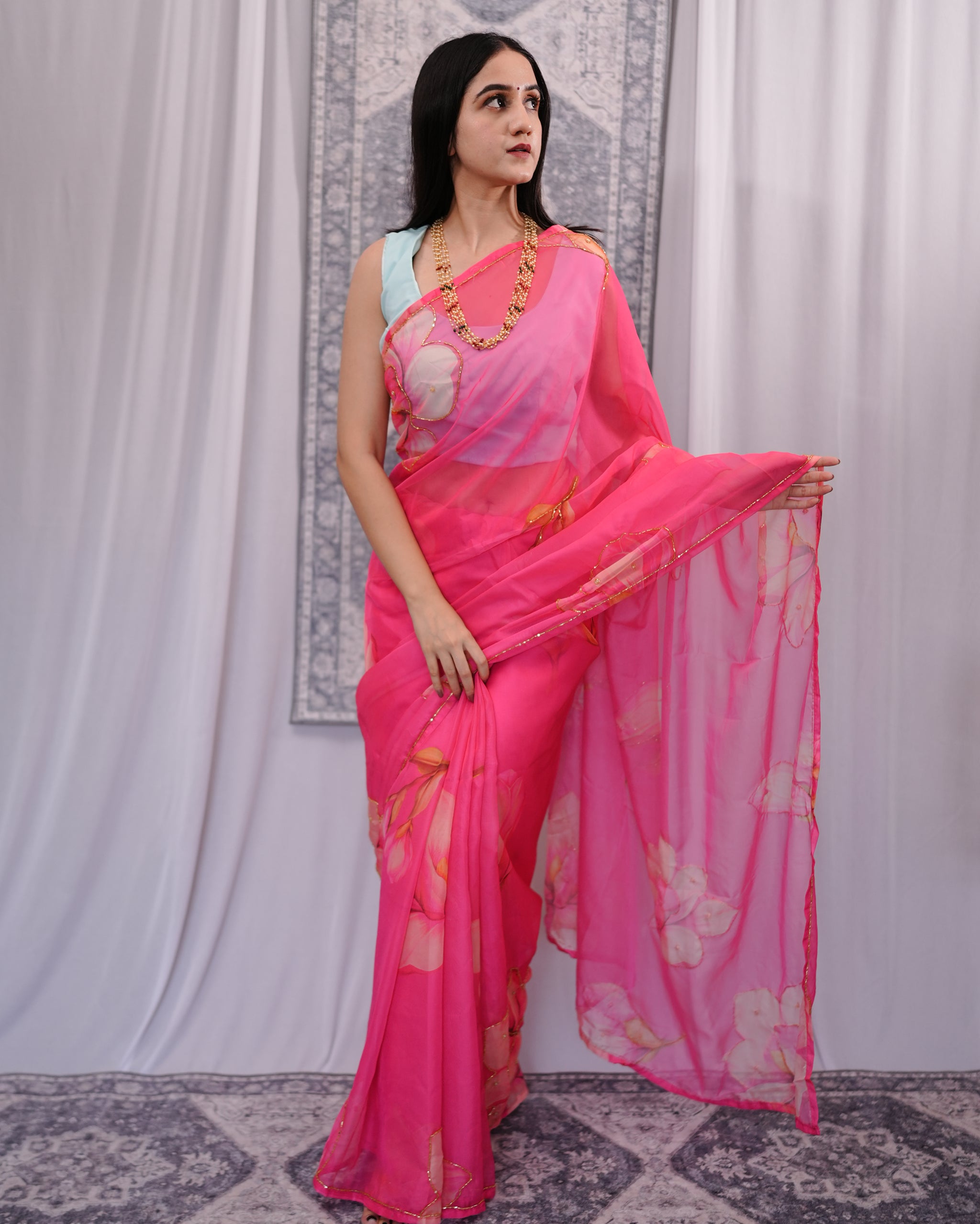 Gulabi Saaz – Hand-Embellished Chiffon Saree