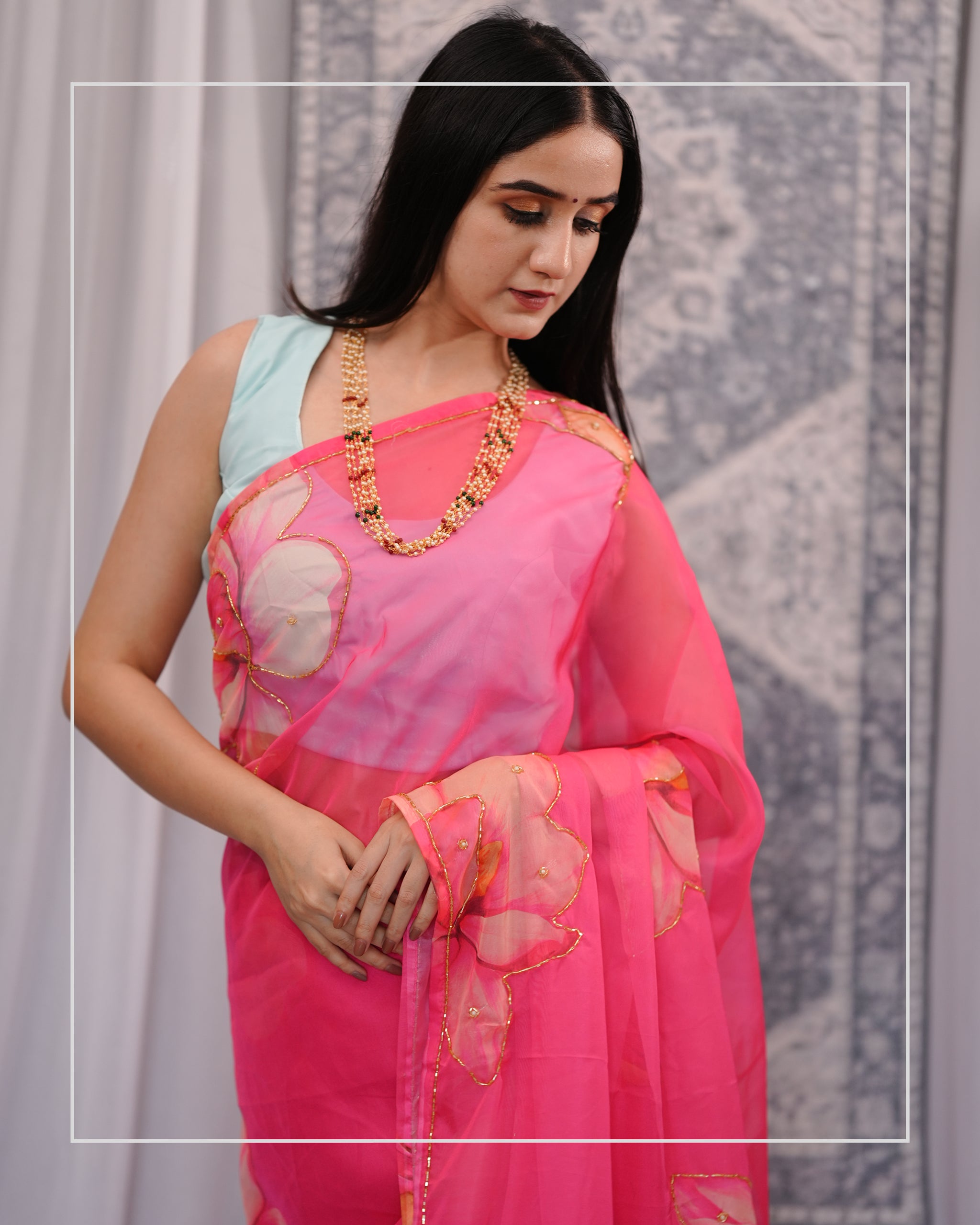 Gulabi Saaz – Hand-Embellished Chiffon Saree