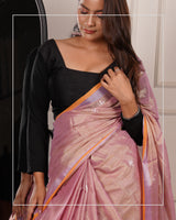 Gulabi Noor – Handwoven Tissue Linen Saree with Jamdani Motifs