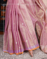 Gulabi Noor – Handwoven Tissue Linen Saree with Jamdani Motifs