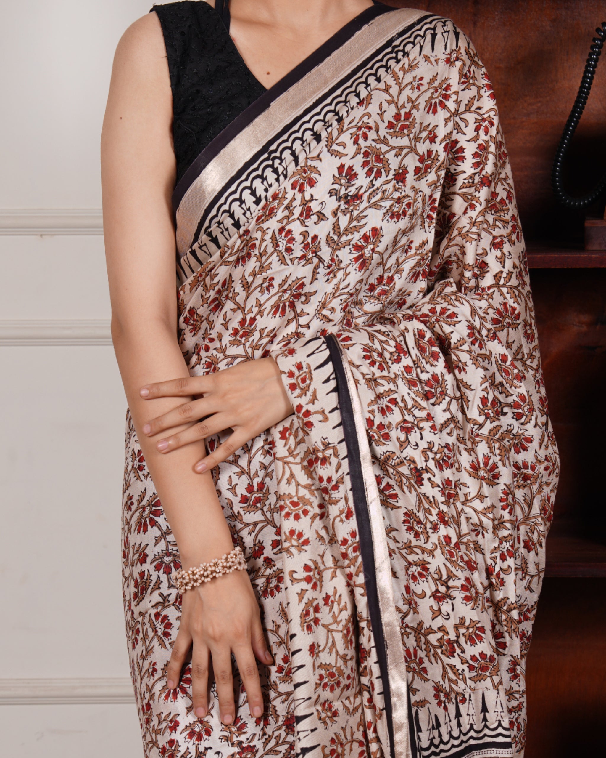 Vasundhara – Handblock Bagru Print Saree in Liva Fabric
