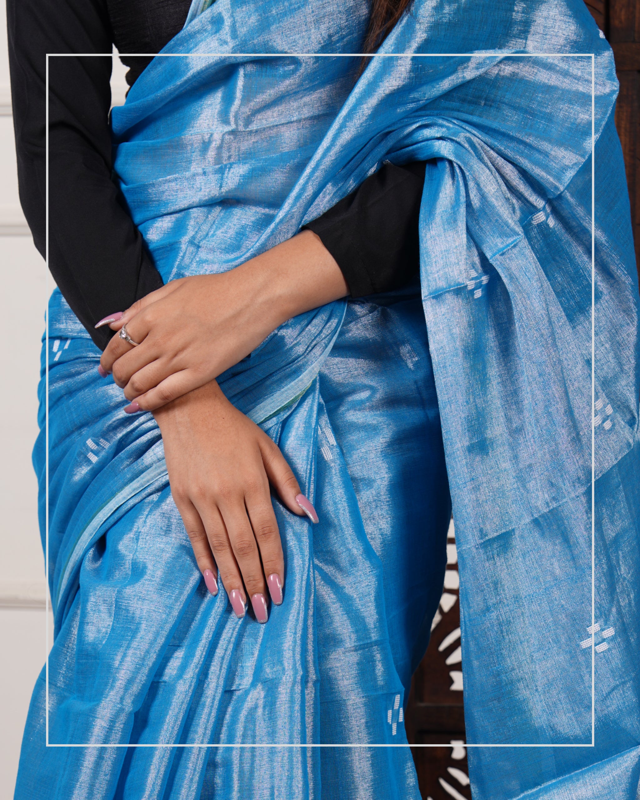 Neel Tara – Handwoven Tissue Linen Saree with Jamdani Motifs
