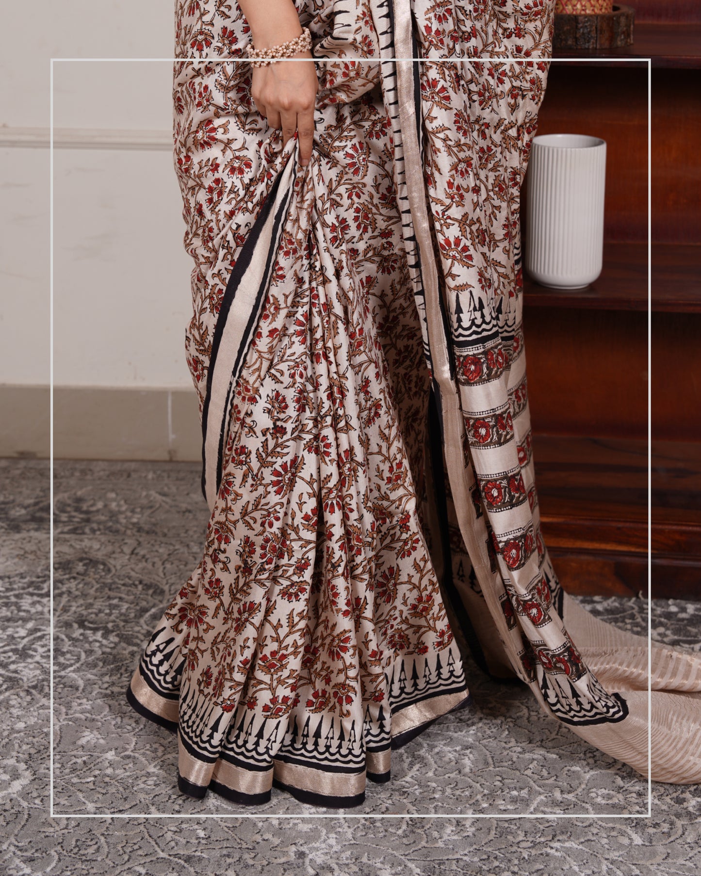 Vasundhara – Handblock Bagru Print Saree in Liva Fabric