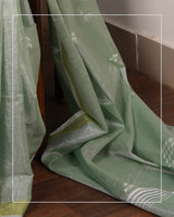 Pista Tara – Handwoven Tissue Linen Saree with Jamdani Motifs