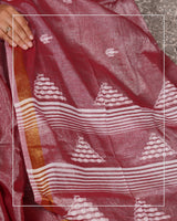 Gulnar Glow – Handwoven Tissue Linen Saree with Jamdani Motifs