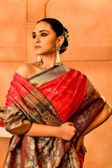 Rani Van Semi Blended Silk | Ikat Weave | Dual - Tone Rani Pink & Bottle Green - Ethlore