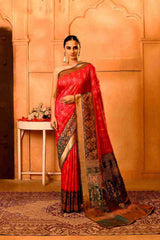 Rani Van Semi Blended Silk | Ikat Weave | Dual - Tone Rani Pink & Bottle Green - Ethlore