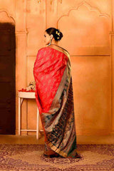 Rani Van Semi Blended Silk | Ikat Weave | Dual - Tone Rani Pink & Bottle Green - Ethlore