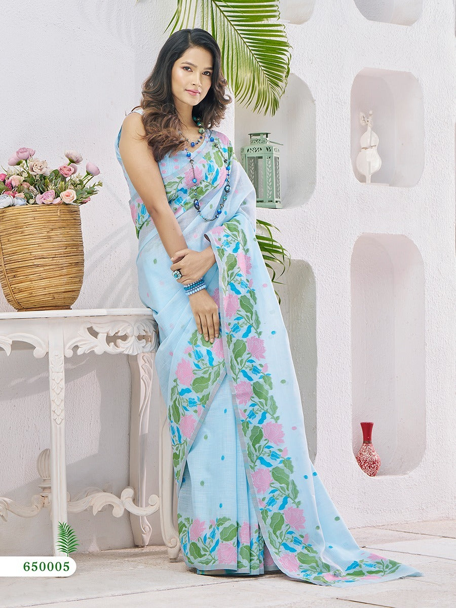 Azure Petal Linen Saree