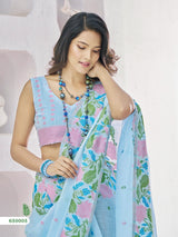 Azure Petal Linen Saree