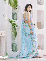 Azure Petal Linen Saree