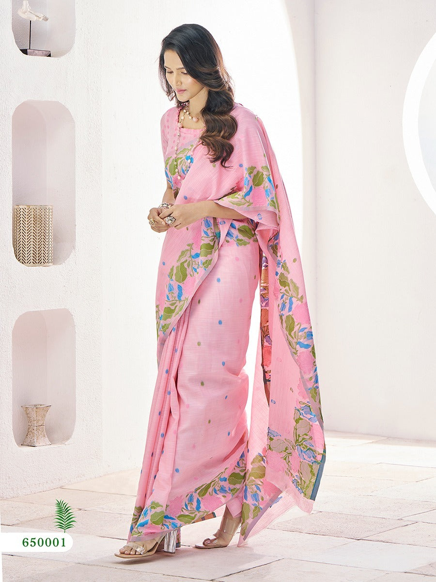 Blush Blossom Linen Saree