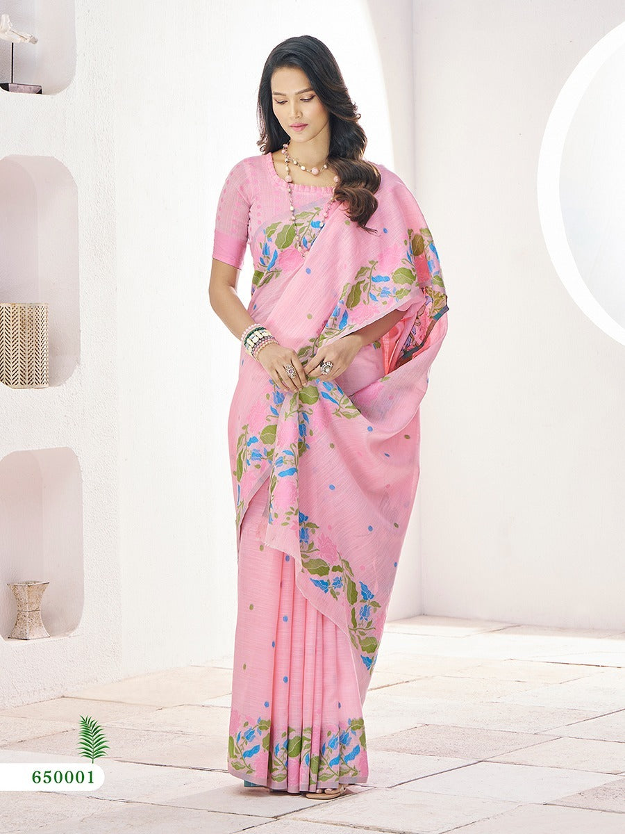 Blush Blossom Linen Saree