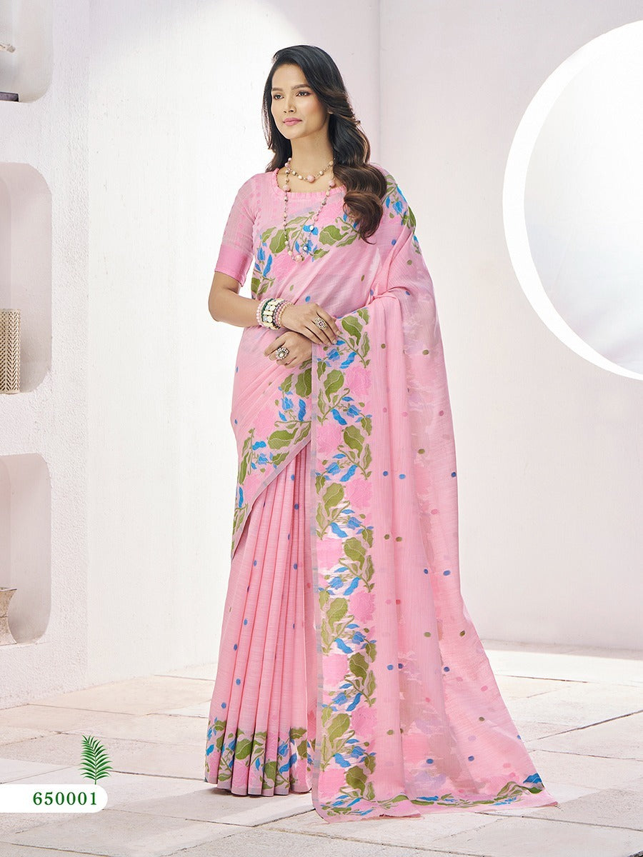 Blush Blossom Linen Saree