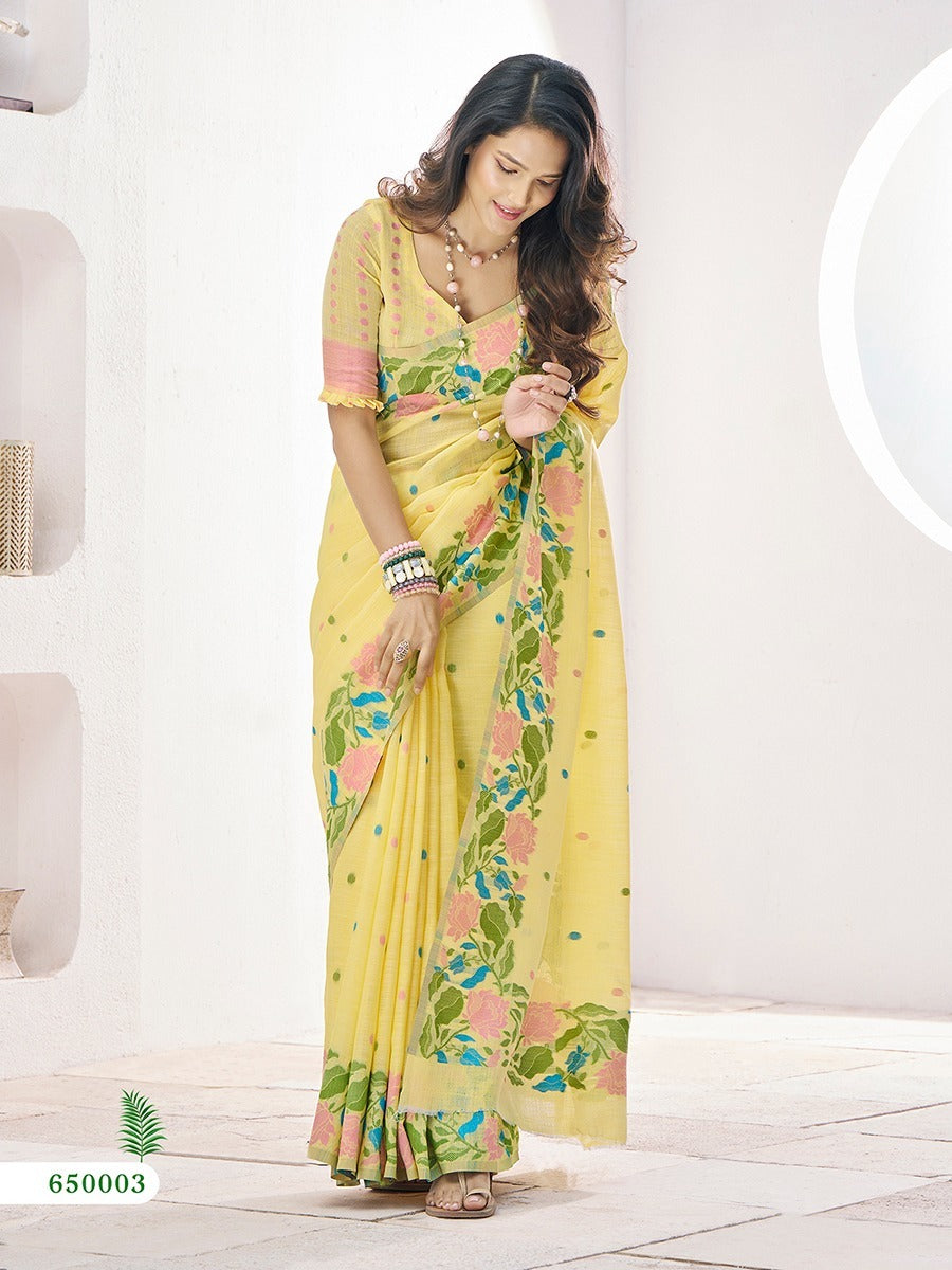 Sunlit Garden Linen Saree