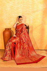 Anar Naksh Gajji Silk Banarasi | Woven Geometric Bloom & Antique - Gold Zari - Ethlore