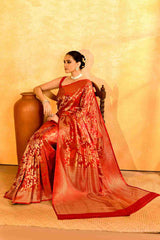 Anar Naksh Gajji Silk Banarasi | Woven Geometric Bloom & Antique - Gold Zari - Ethlore