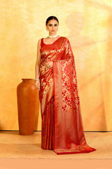 Anar Naksh Gajji Silk Banarasi | Woven Geometric Bloom & Antique - Gold Zari - Ethlore