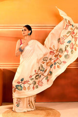 Padmavalli - Tussar Blend Saree with Hand-Painted Design Kalamkari Appliqué