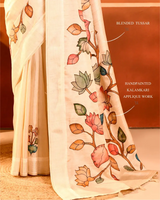 Padmavalli - Tussar Blend Saree with Hand-Painted Design Kalamkari Appliqué