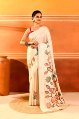 Padmavalli - Tussar Blend Saree with Hand-Painted Design Kalamkari Appliqué