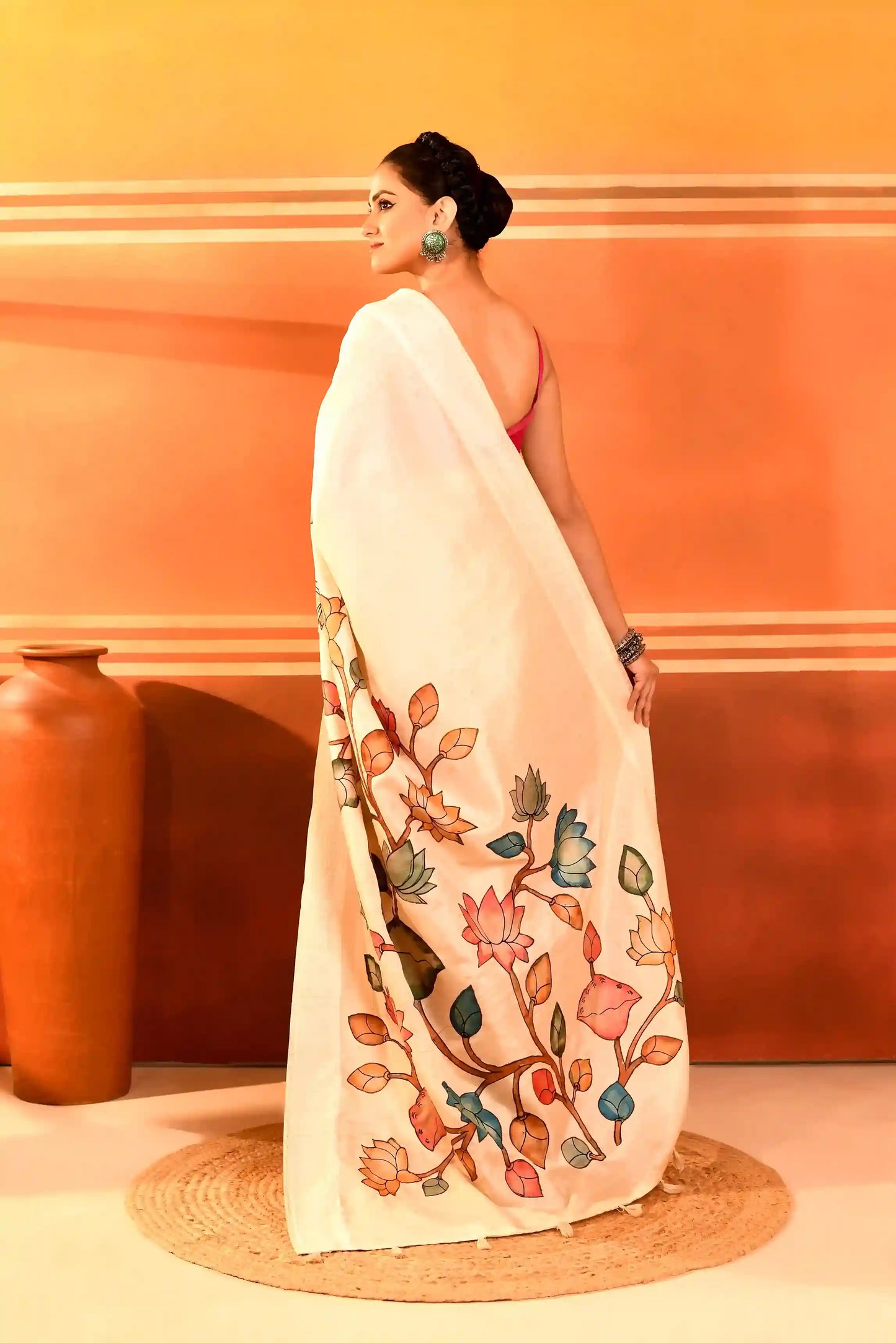 Padmavalli - Tussar Blend Saree with Hand-Painted Design Kalamkari Appliqué