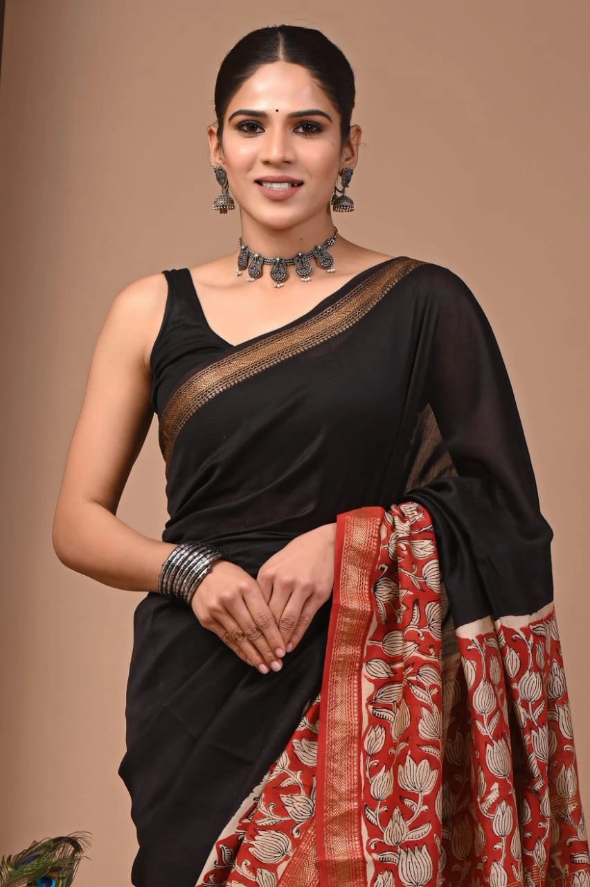 Ratri Kamal – Hand Block Printed Maheshwari Silk Cotton Saree