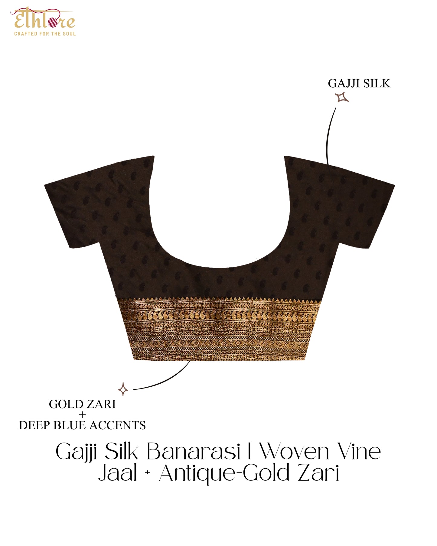 Neel Zari Gajji Silk Banarasi | Woven Vine Jaal & Antique - Gold Zari - Ethlore