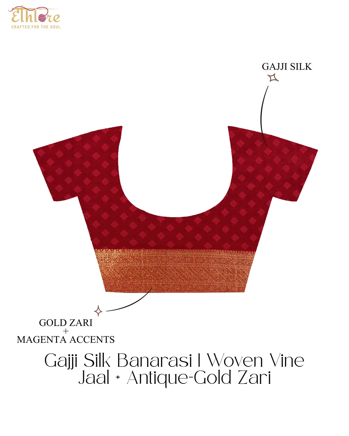 Gulabi Naksh Gajji Silk Banarasi | Woven Geometric Bloom & Antique - Gold Zari - Ethlore