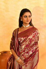 Gulabi Naksh Gajji Silk Banarasi | Woven Geometric Bloom & Antique - Gold Zari - Ethlore