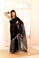 Nishithpalli - Pure Cotton Handloom Jamdani with Warli Story-Weave | Blouse Piece Included