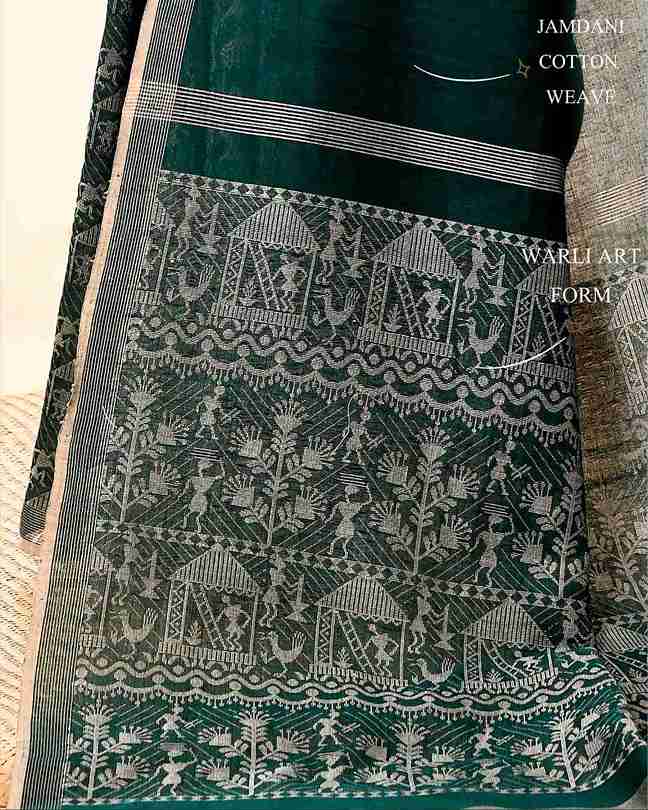 Vanapalli Pure Cotton Handloom Jamdani with Warli Story-Weave | Blouse Piece Included