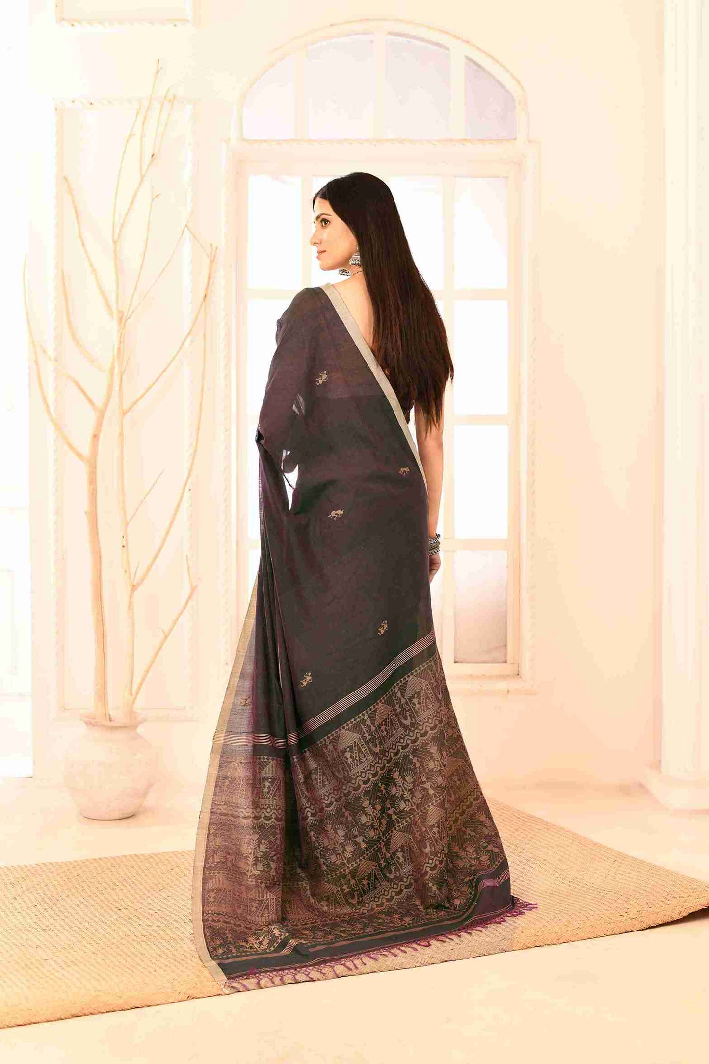 Tamalika Pure Cotton Handloom Jamdani with Warli Story-Weave | Blouse Piece Included