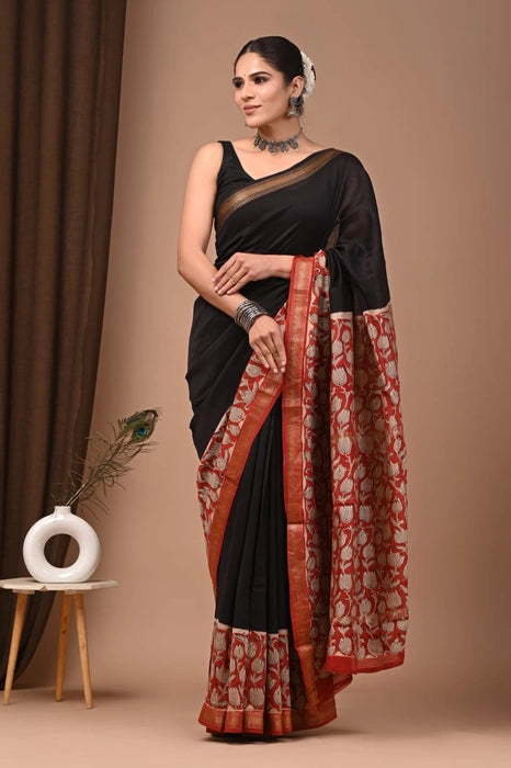 Ratri Kamal – Hand Block Printed Maheshwari Silk Cotton Saree