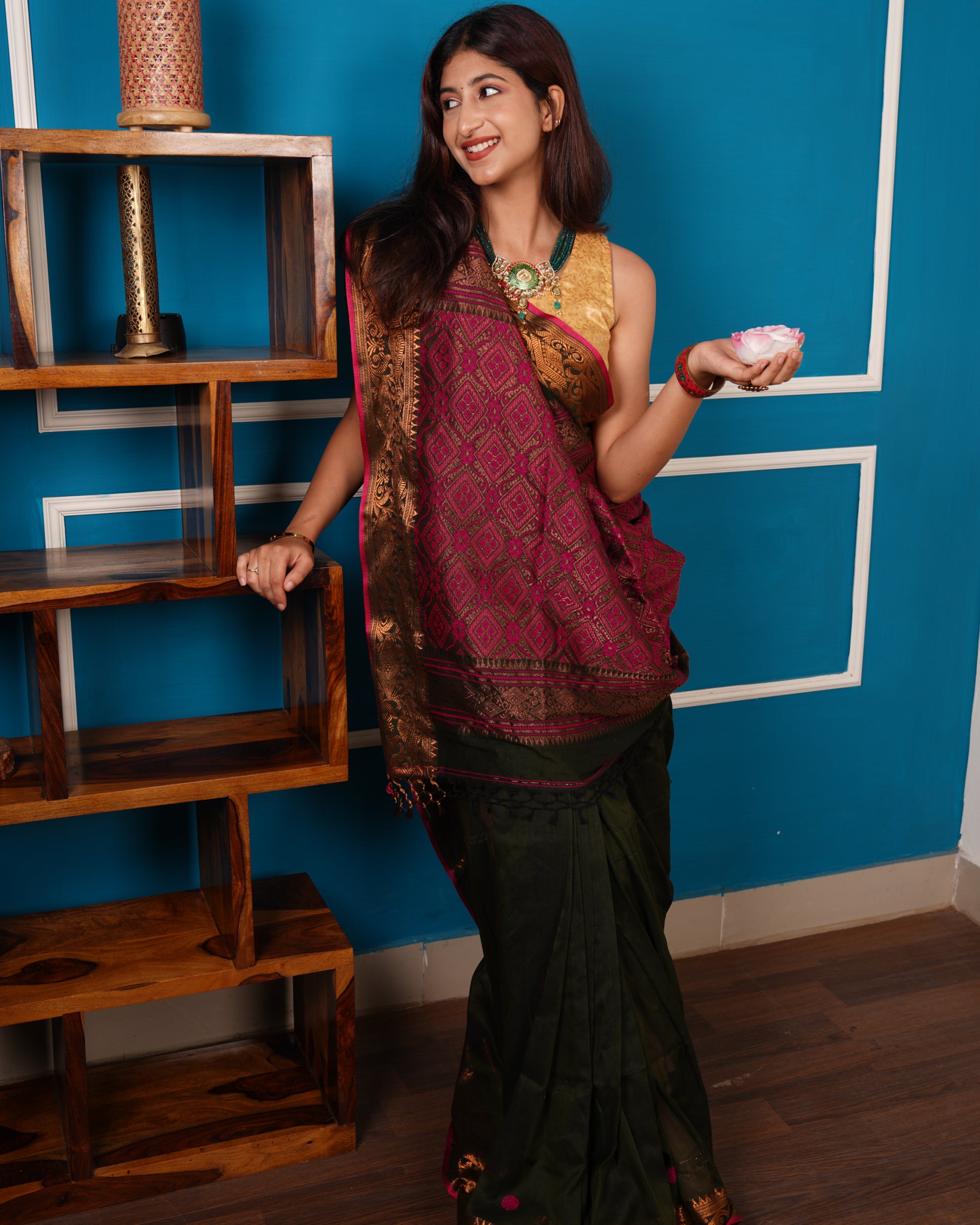 Harit Tara – Handloom Mercerized Cotton Banarasi Saree - Ethlore