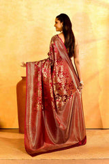 Gulabi Zari Gajji Silk Banarasi | Woven Vine Jaal & Antique - Gold Zari - Ethlore