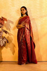 Gulabi Zari Gajji Silk Banarasi | Woven Vine Jaal & Antique - Gold Zari - Ethlore