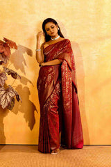 Gulabi Zari Gajji Silk Banarasi | Woven Vine Jaal & Antique - Gold Zari - Ethlore