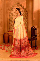 Rani Phool Blended Silk | Floral Jamdani-Style Weave & Contrast Pallu & Border