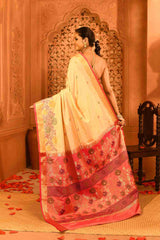 Rani Phool Blended Silk | Floral Jamdani-Style Weave & Contrast Pallu & Border