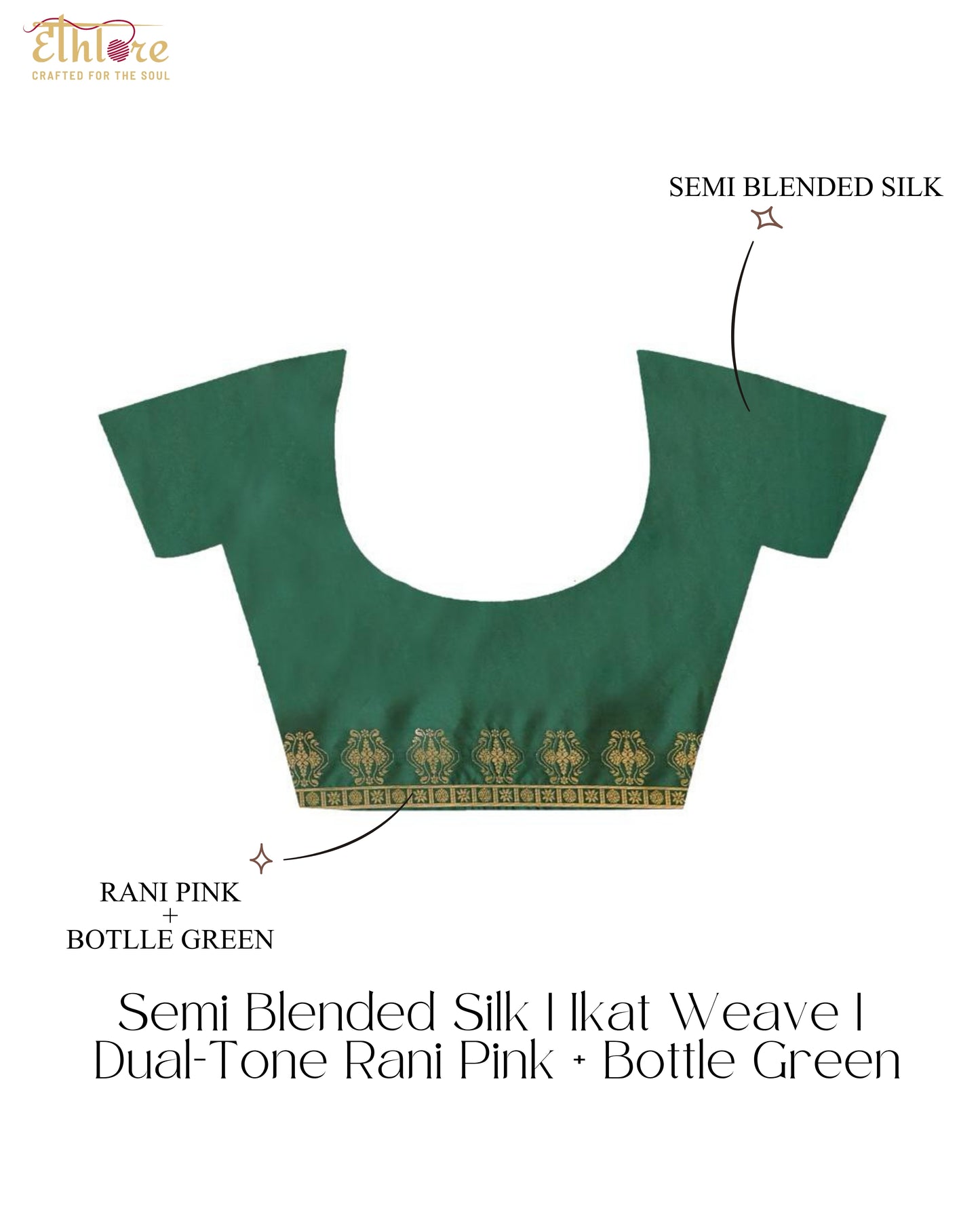 Rani Van Semi Blended Silk | Ikat Weave | Dual - Tone Rani Pink & Bottle Green - Ethlore